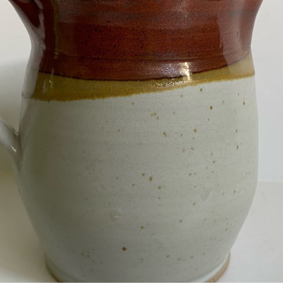 Vintage Brown and Tan Stoneware Crock Farmhouse Creamer Signed 6” Syrup Pitcher - Picture 15 of 16